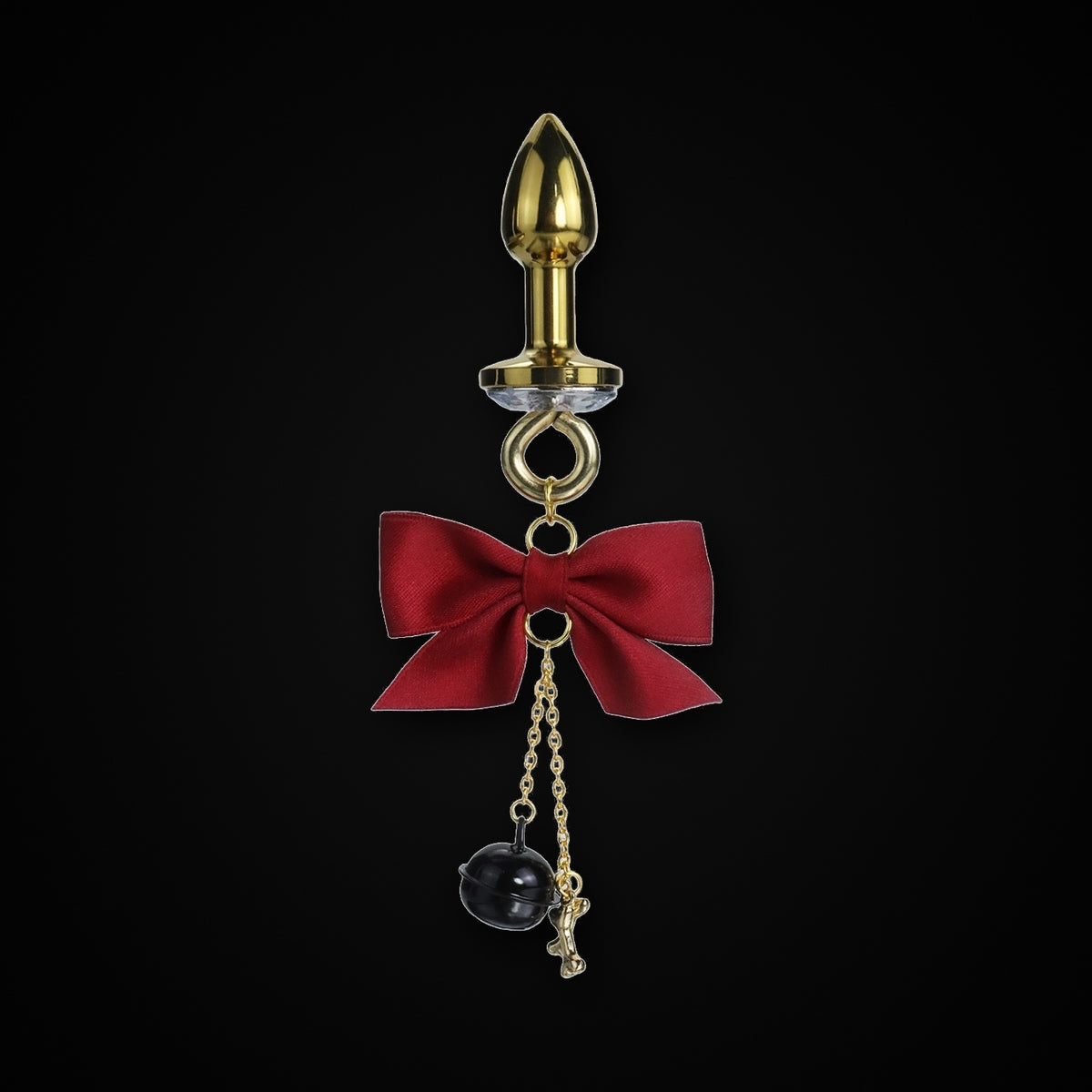 Gold-Tone Satin Bow Black Bell Jewel Plug in Red