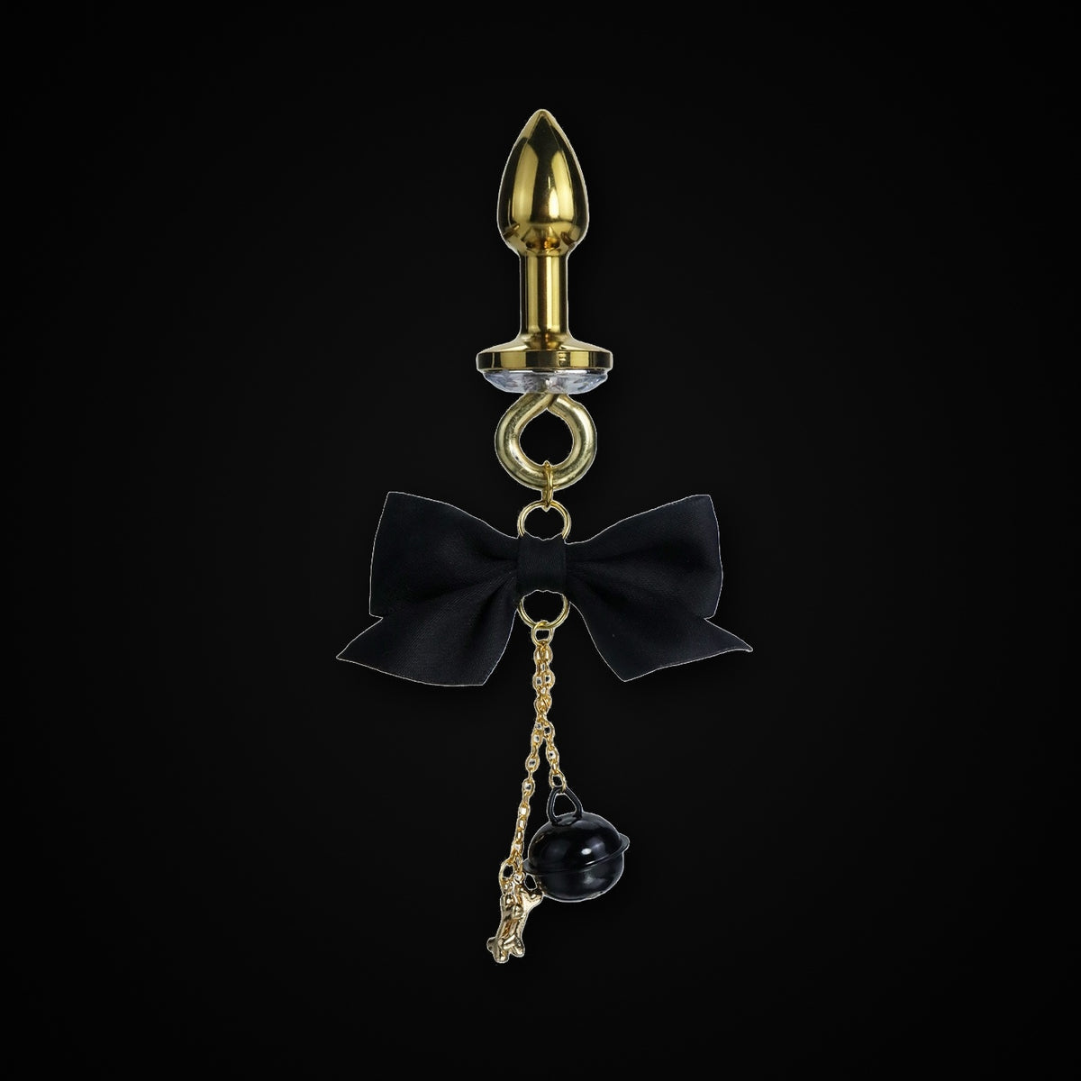 Gold-Tone Satin Bow Black Bell Jewel Plug in Black