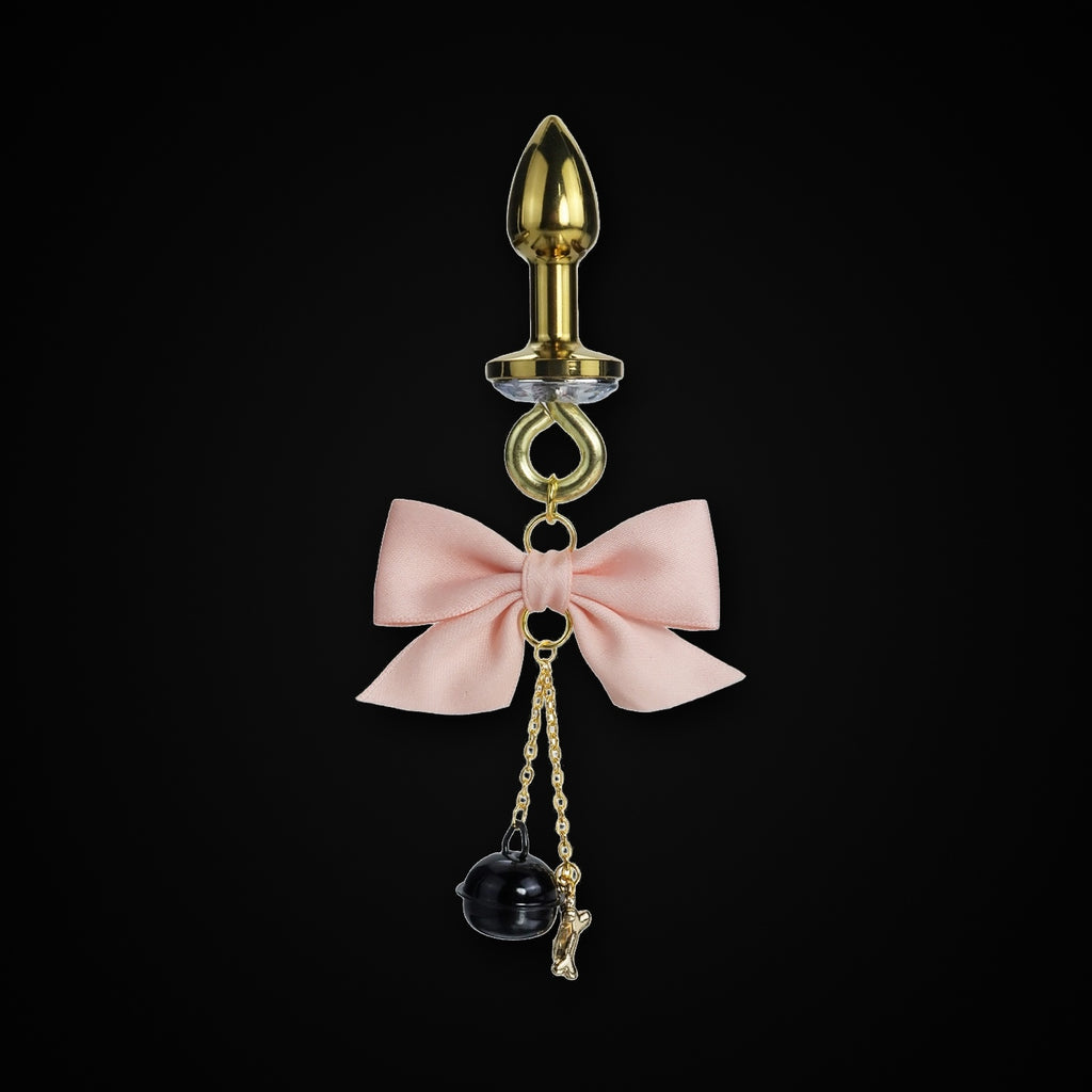 Gold-Tone Satin Bow Black Bell Jewel Plug in Pink