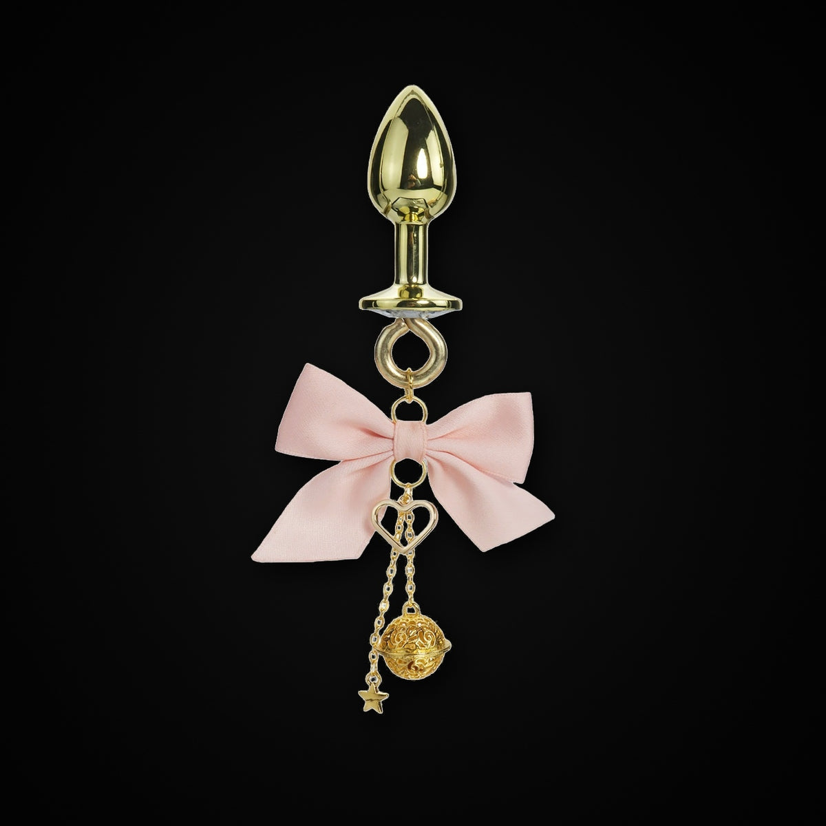 Gold-Tone Satin Bow Gold Bell Jewel Plug in Pink