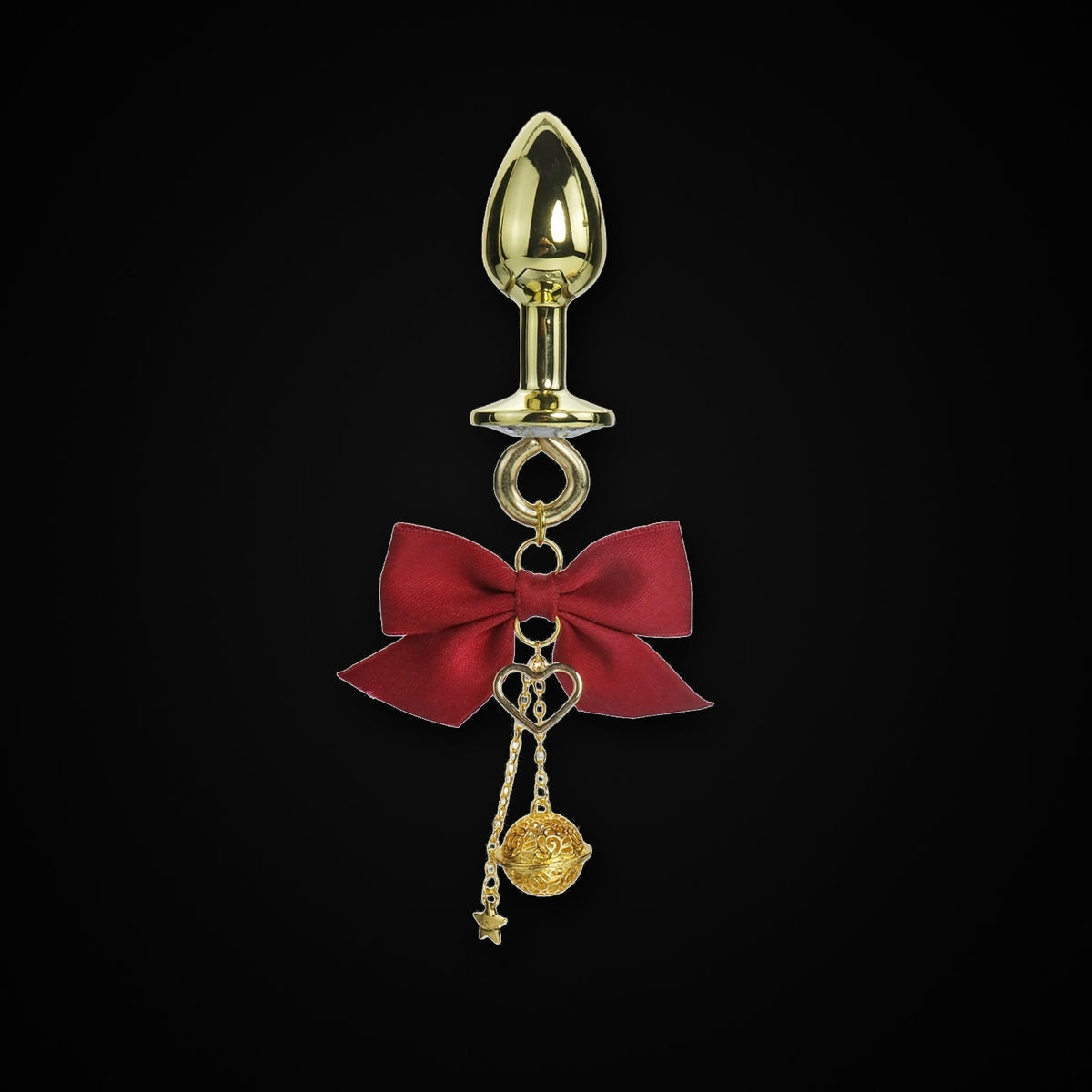 Gold-Tone Satin Bow Gold Bell Jewel Plug in Red