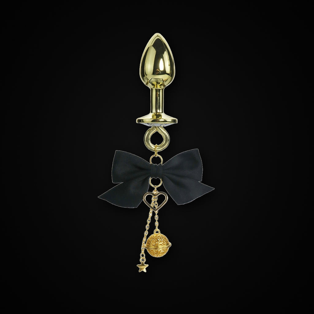 Gold-Tone Satin Bow Gold Bell Jewel Plug in Black