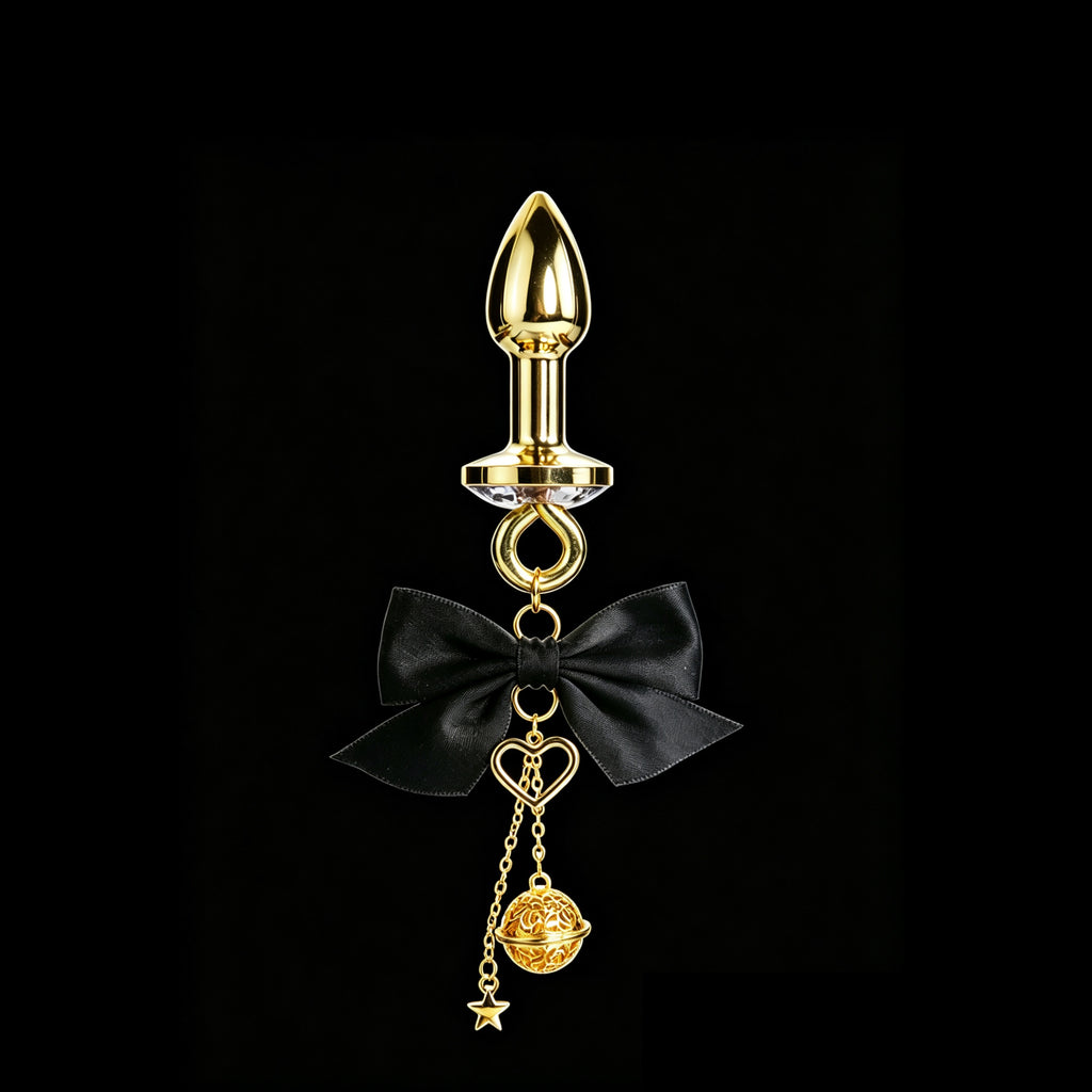 Gold-Tone Satin Bow Gold Bell Jewel Plug
