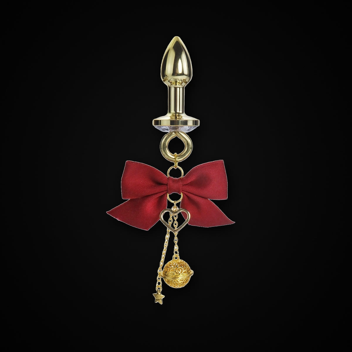 Gold-Tone Satin Bow Gold Bell Jewel Plug in Red