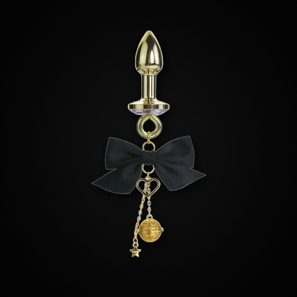 Gold-Tone Satin Bow Gold Bell Jewel Plug in Black