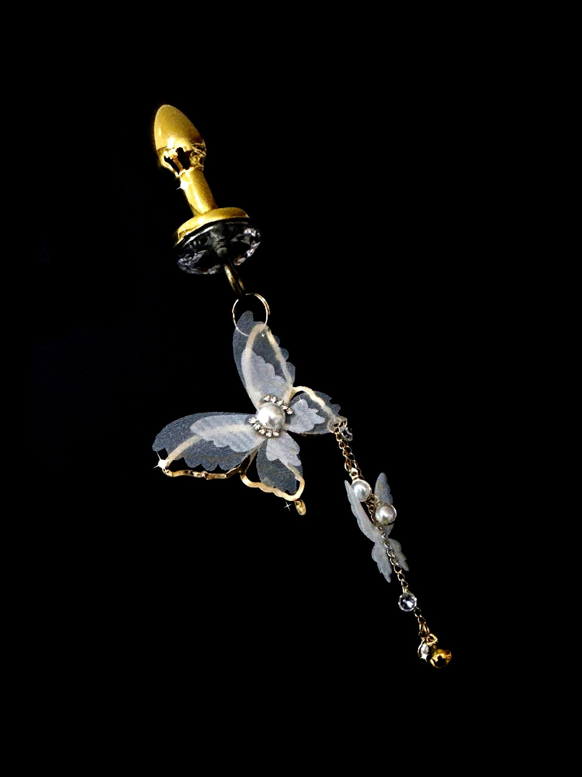Gold-Tone White Papillon Jewel Plug