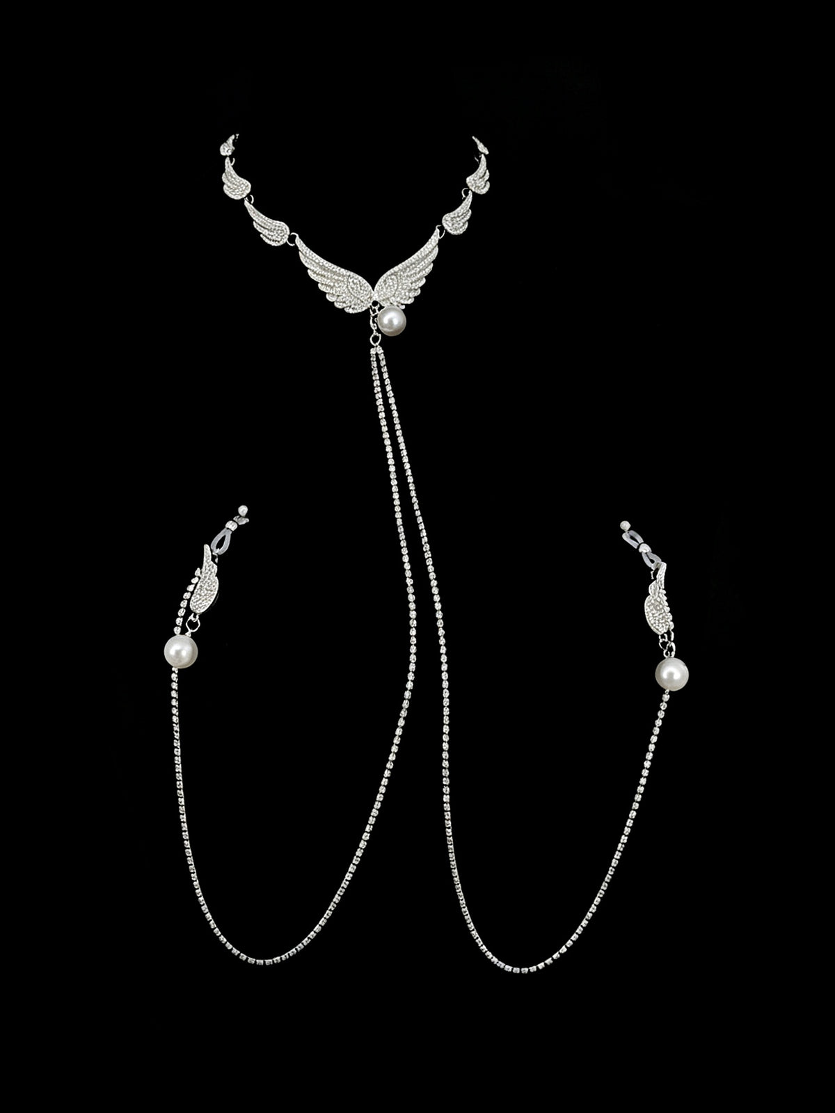 Gothic Angel Choker - Pearl with Body Chain close-up detail | Blackyyds