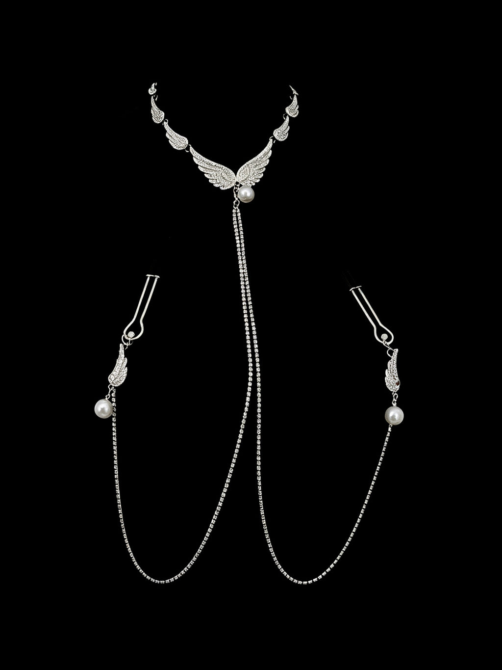 Gothic Angel Choker - Pearl with Body Chain product view 2 | Blackyyds