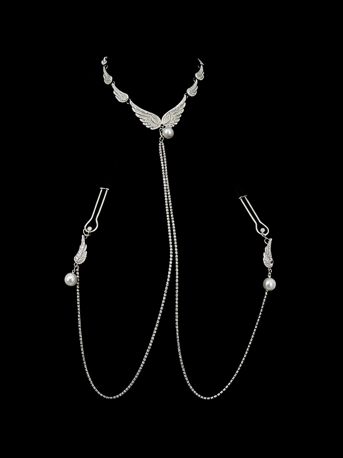 Gothic Angel Choker - Pearl with Body Chain product view 2 | Blackyyds