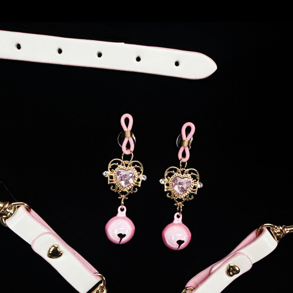 Gothic Bell Choker Bracelet Set - Pink-and-White Lace gothic jewelry product view 2 | Blackyyds