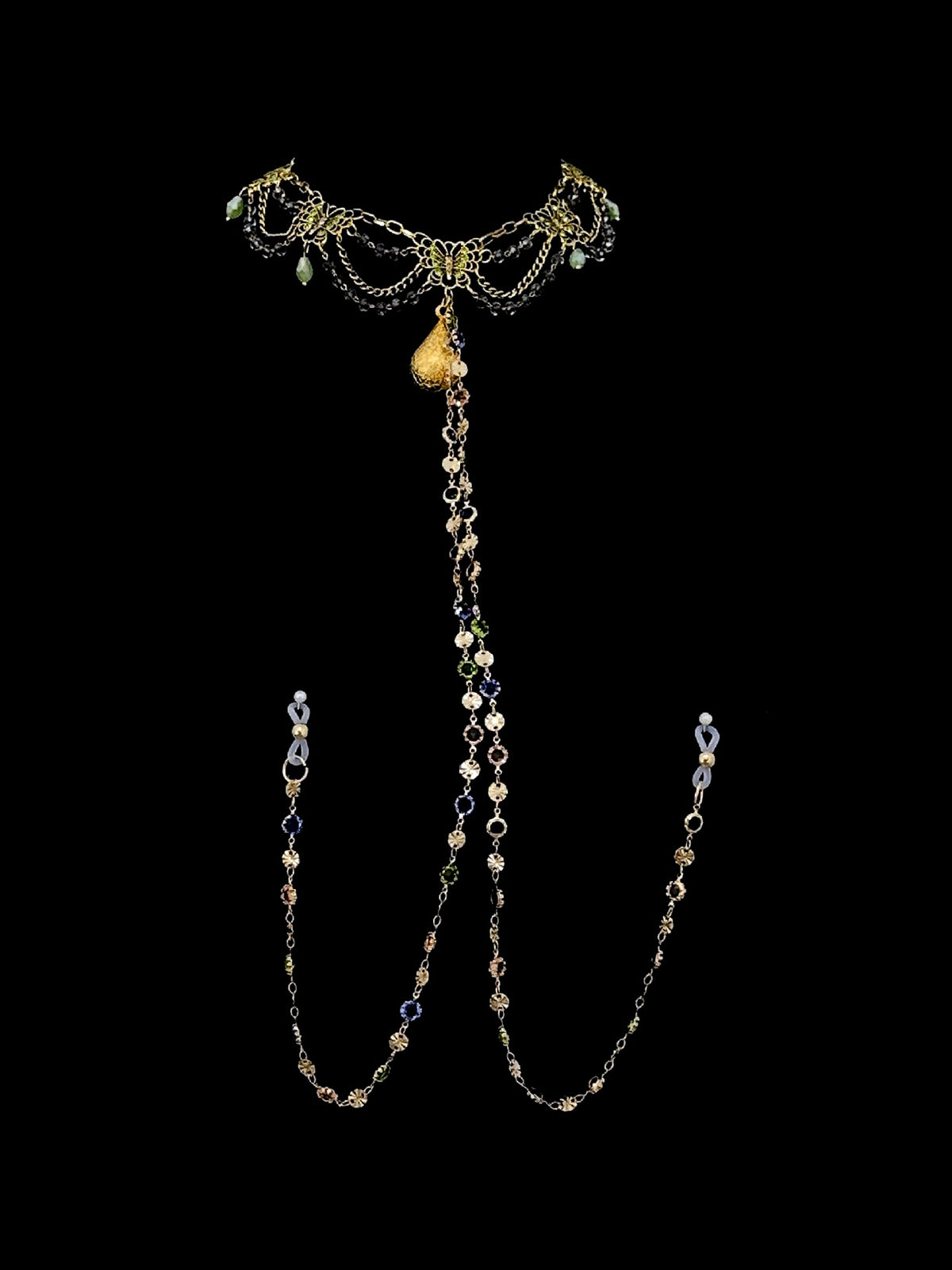 Gothic Bell Choker - Gold Rhinestone with Body Chain — view 2