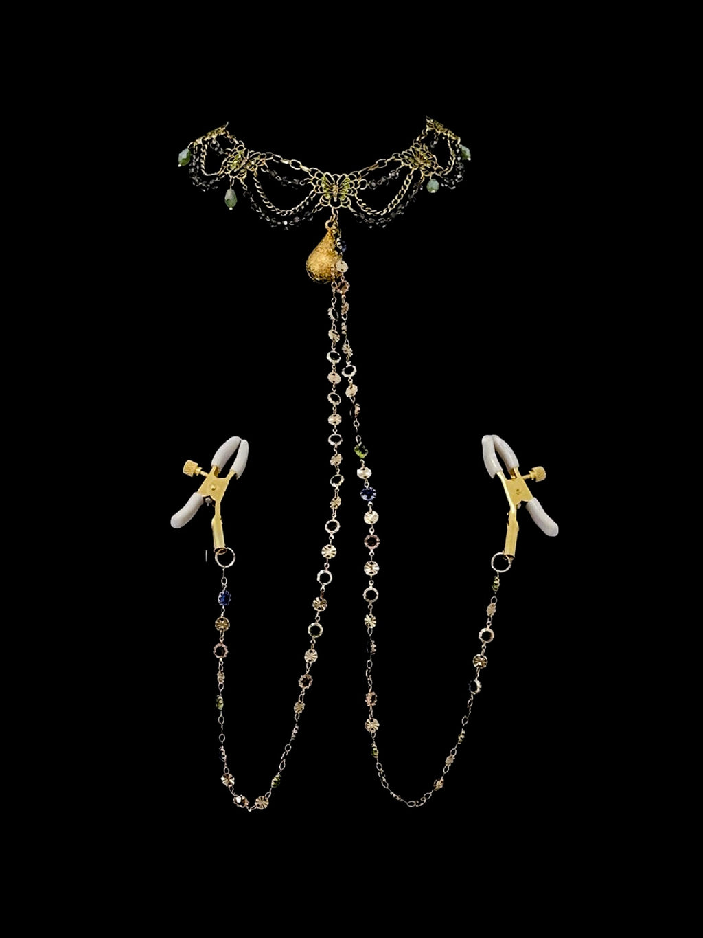 Gothic Bell Choker - Gold Rhinestone with Body Chain — view 3
