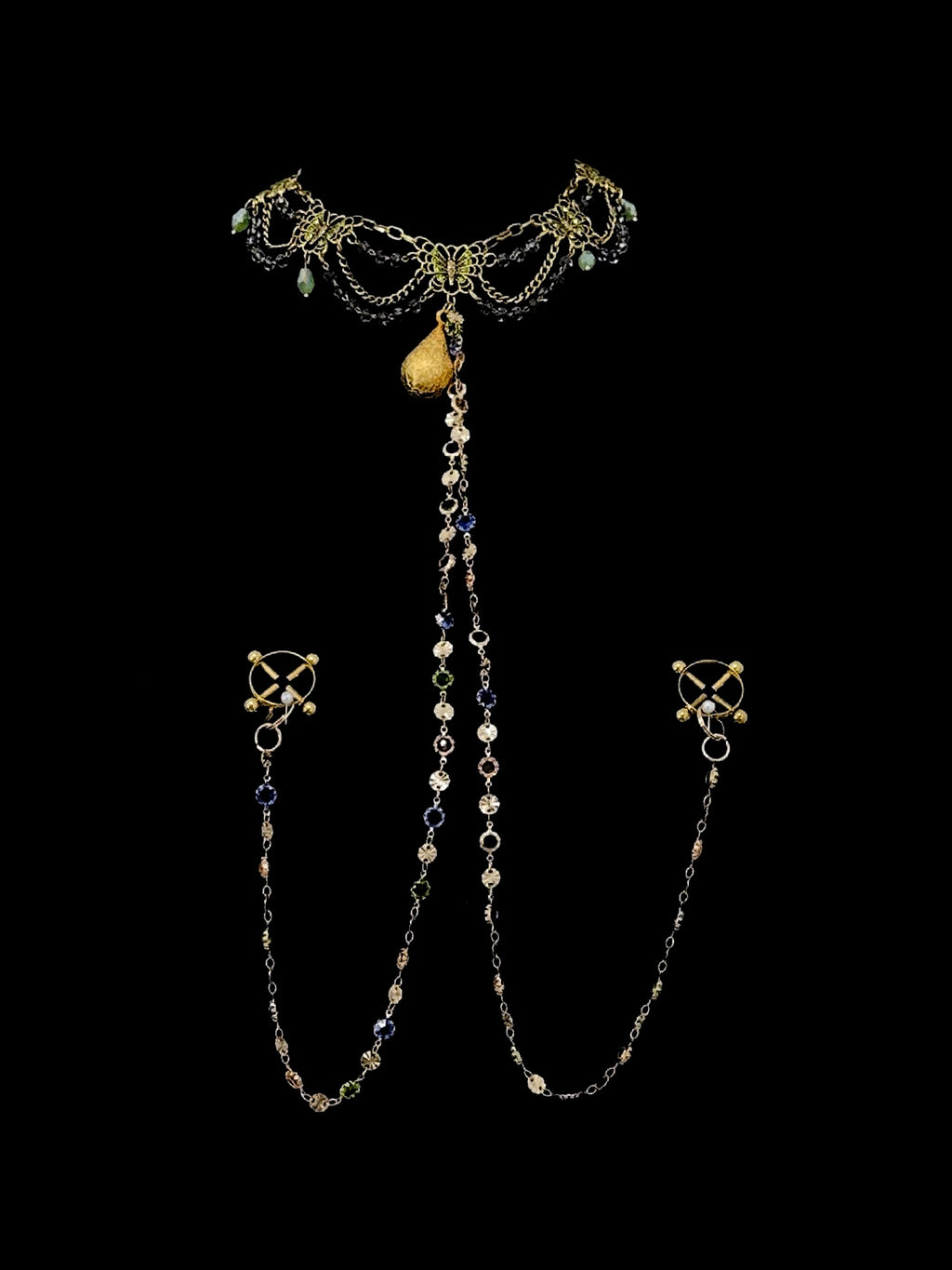 Gothic Bell Choker - Gold Rhinestone with Body Chain — view 4
