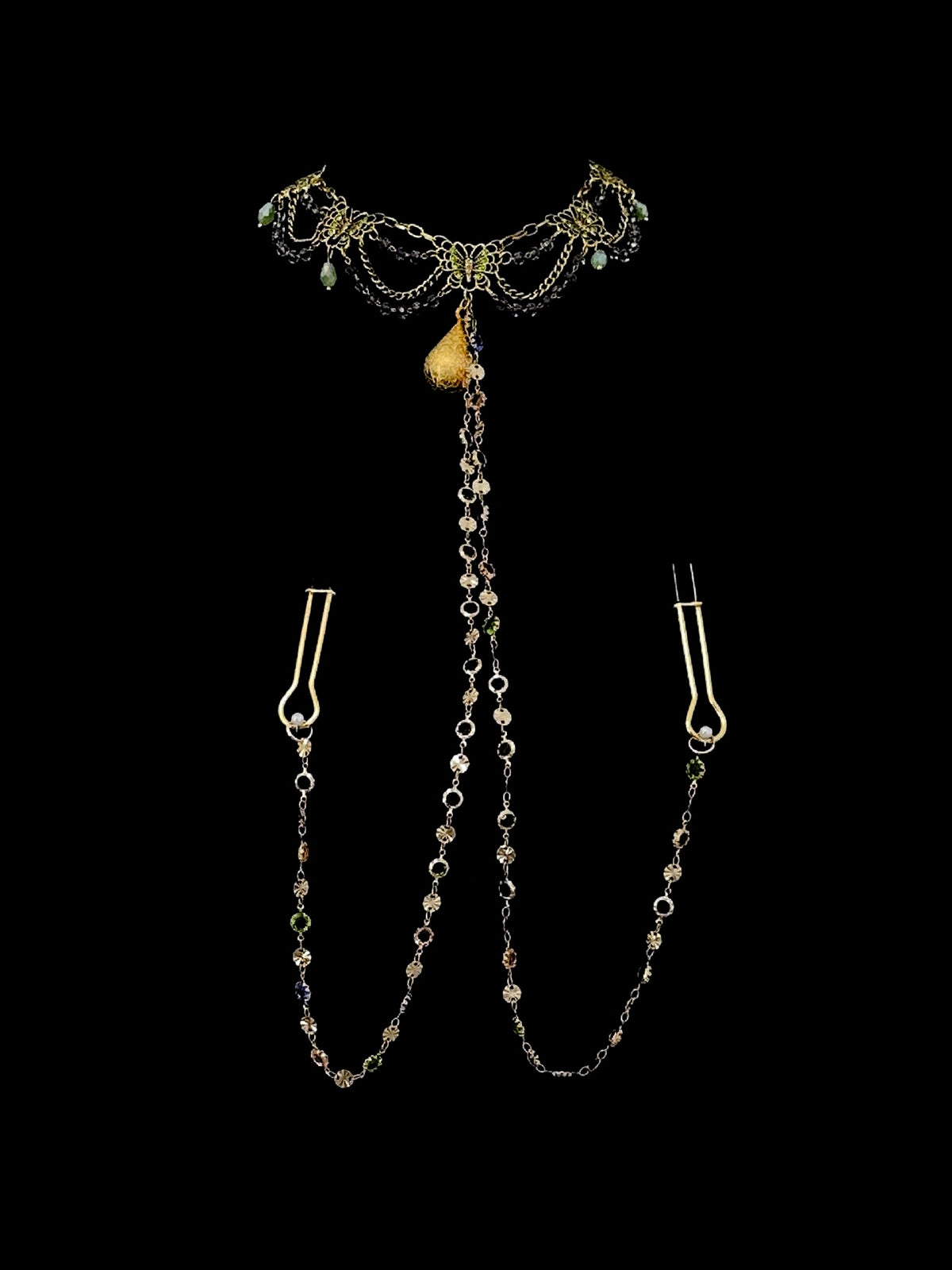 Gothic Bell Choker - Gold Rhinestone with Body Chain — view 5