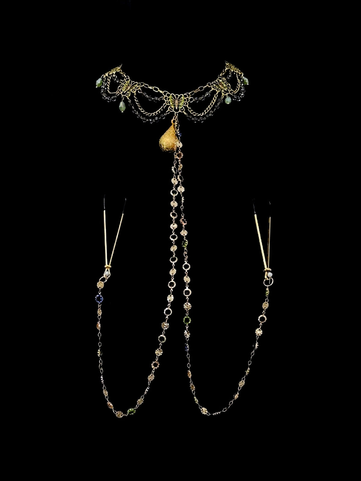 Gothic Bell Choker - Gold Rhinestone with Body Chain — view 6