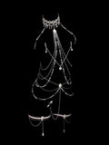 Gothic Bell Choker - White Pearl with Body Chain | Bell Accent — view 1