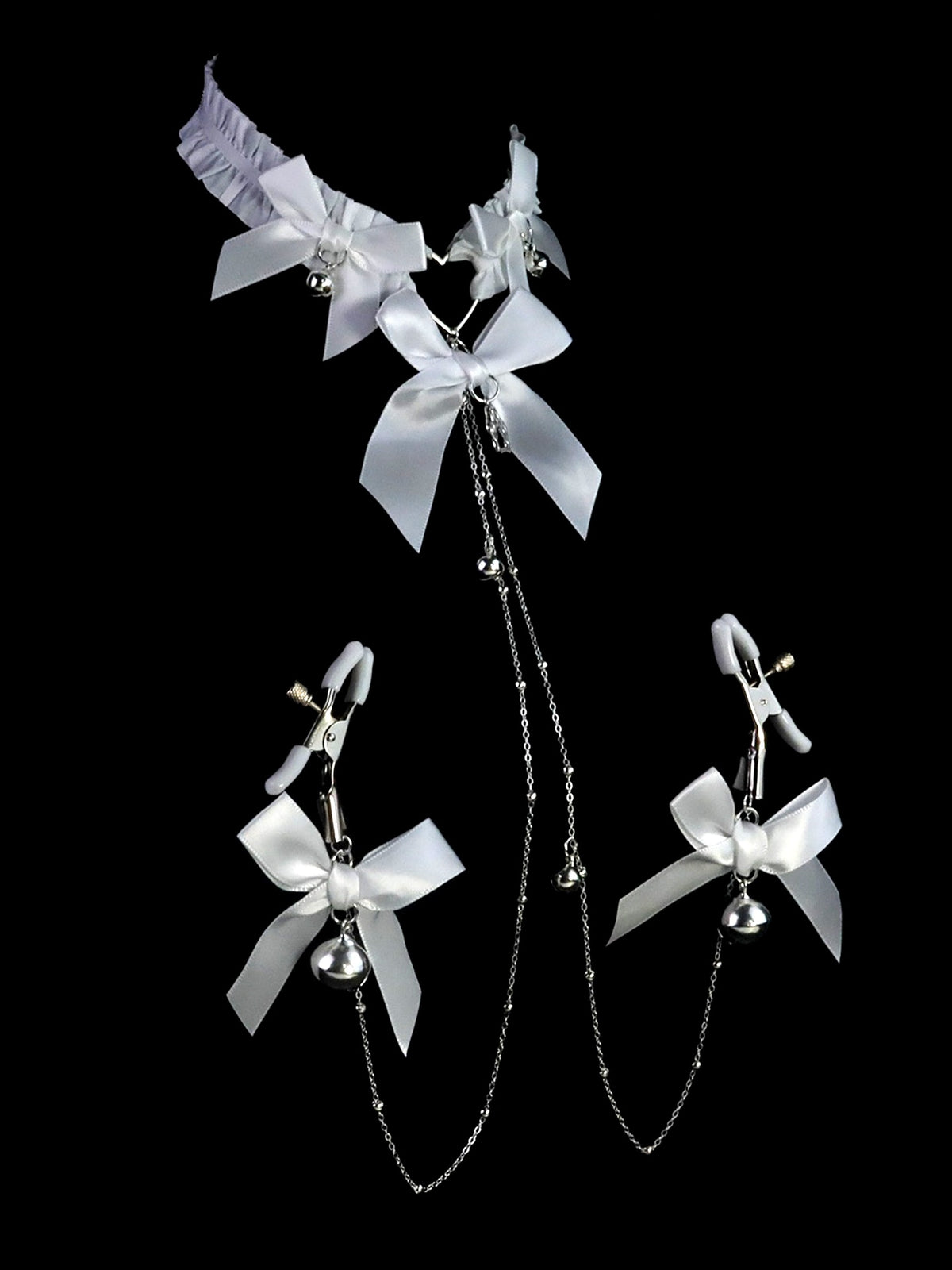 Gothic Bell Dog Paw Chain Choker - Metal Chain Detail gothic jewelry product view 2 | Blackyyds