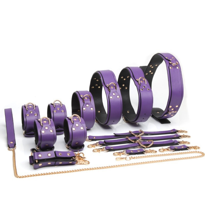 Gothic Belt Choker Bracelet Set - Black-and-Purple close-up detail | Blackyyds