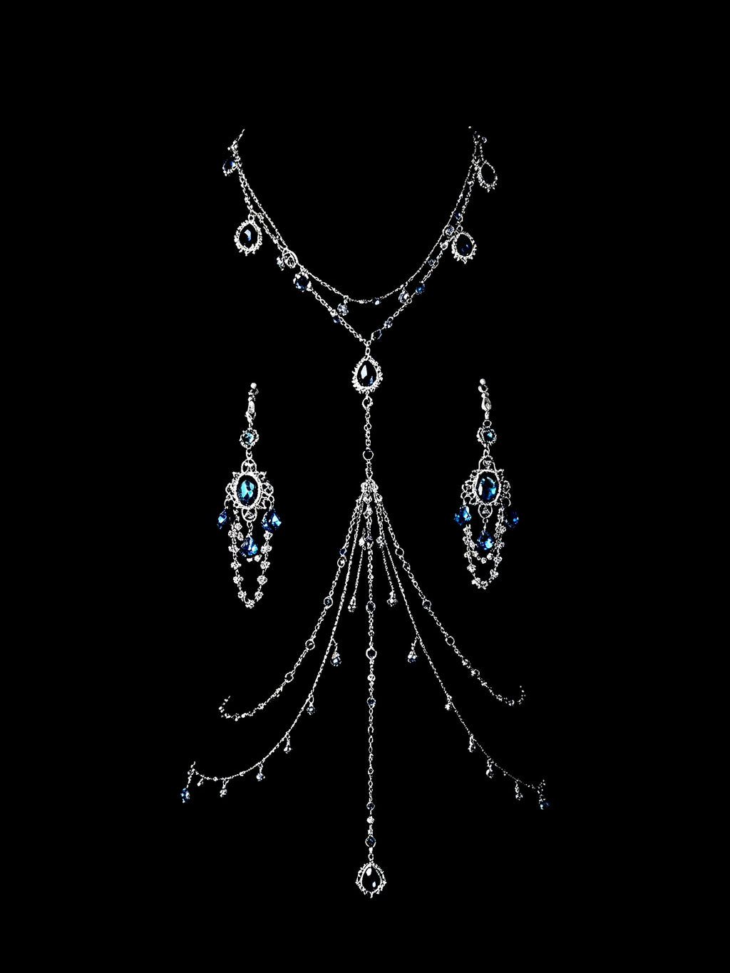 Gothic Blue Crystal Pendant - with Body Chain - gothic choker | Blackyyds