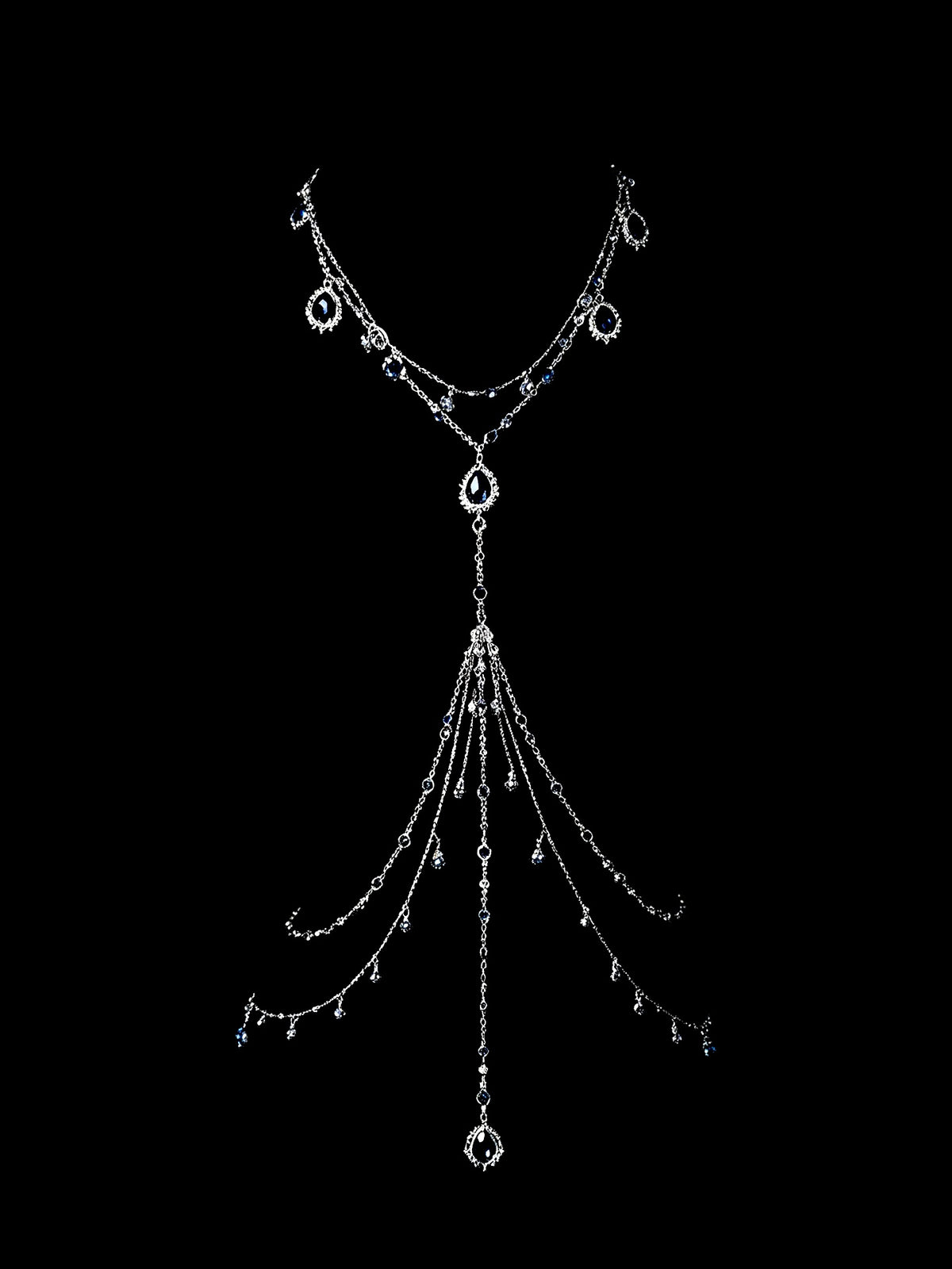 Gothic Blue Crystal Pendant - with Body Chain close-up detail | Blackyyds