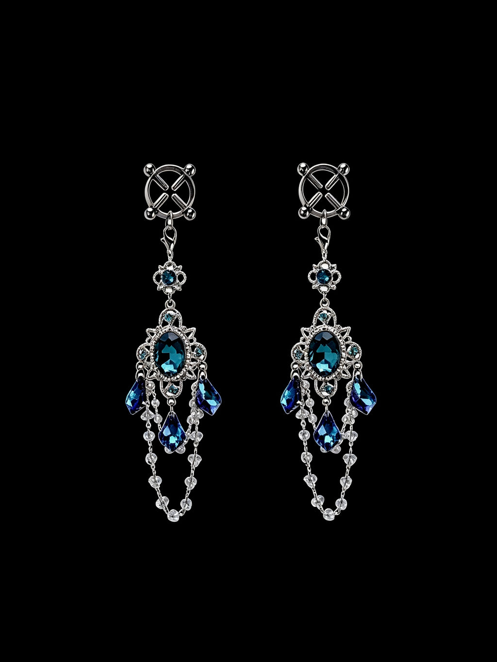 Gothic Blue Crystal Pendant - with Body Chain angle view | Blackyyds
