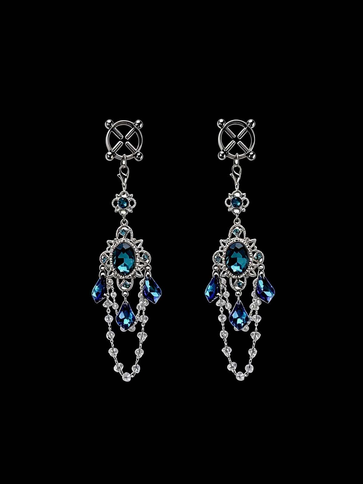 Gothic Blue Crystal Pendant - with Body Chain angle view | Blackyyds