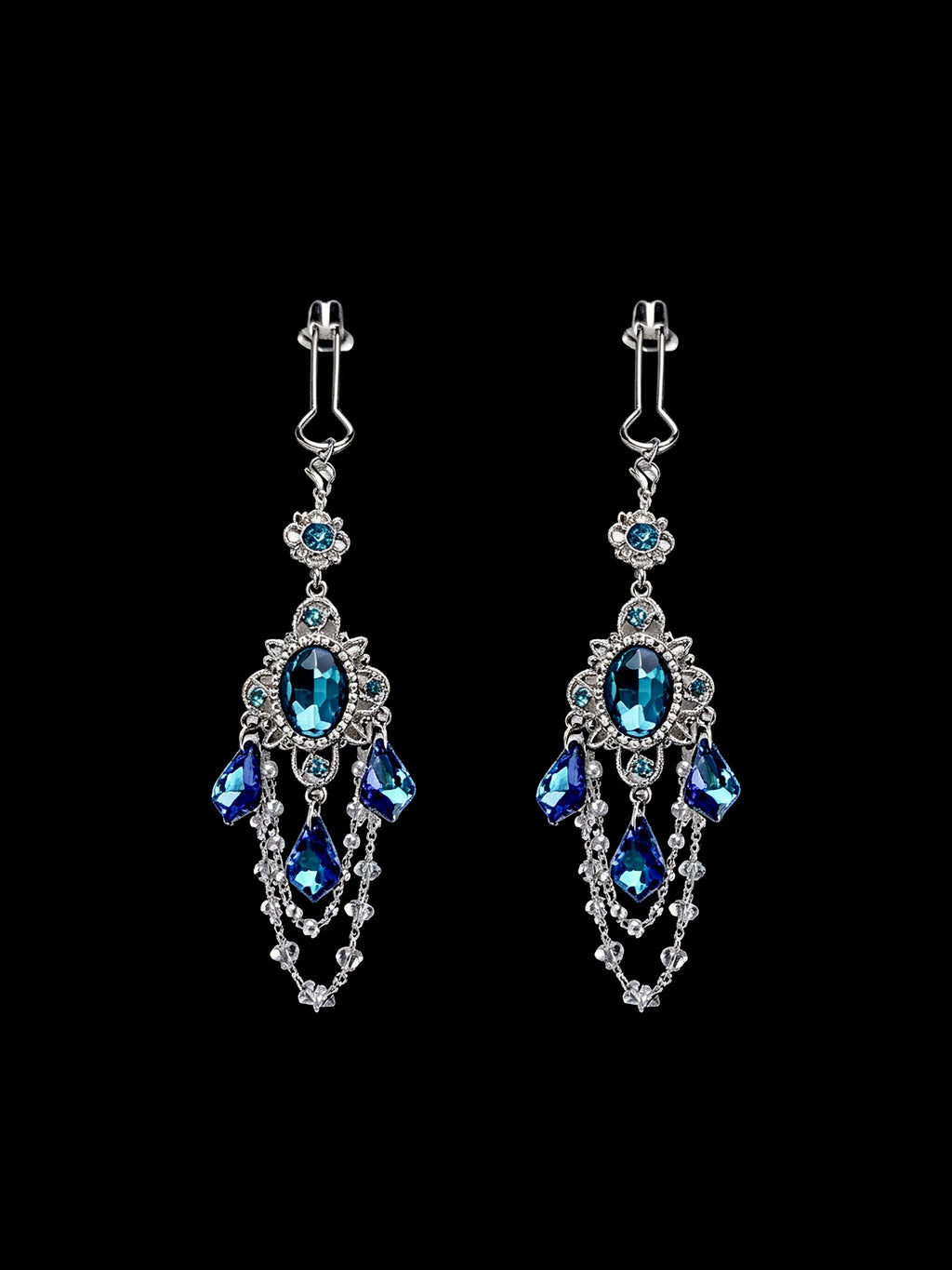 Gothic Blue Crystal Pendant - with Body Chain belly chain detail shot | Blackyyds