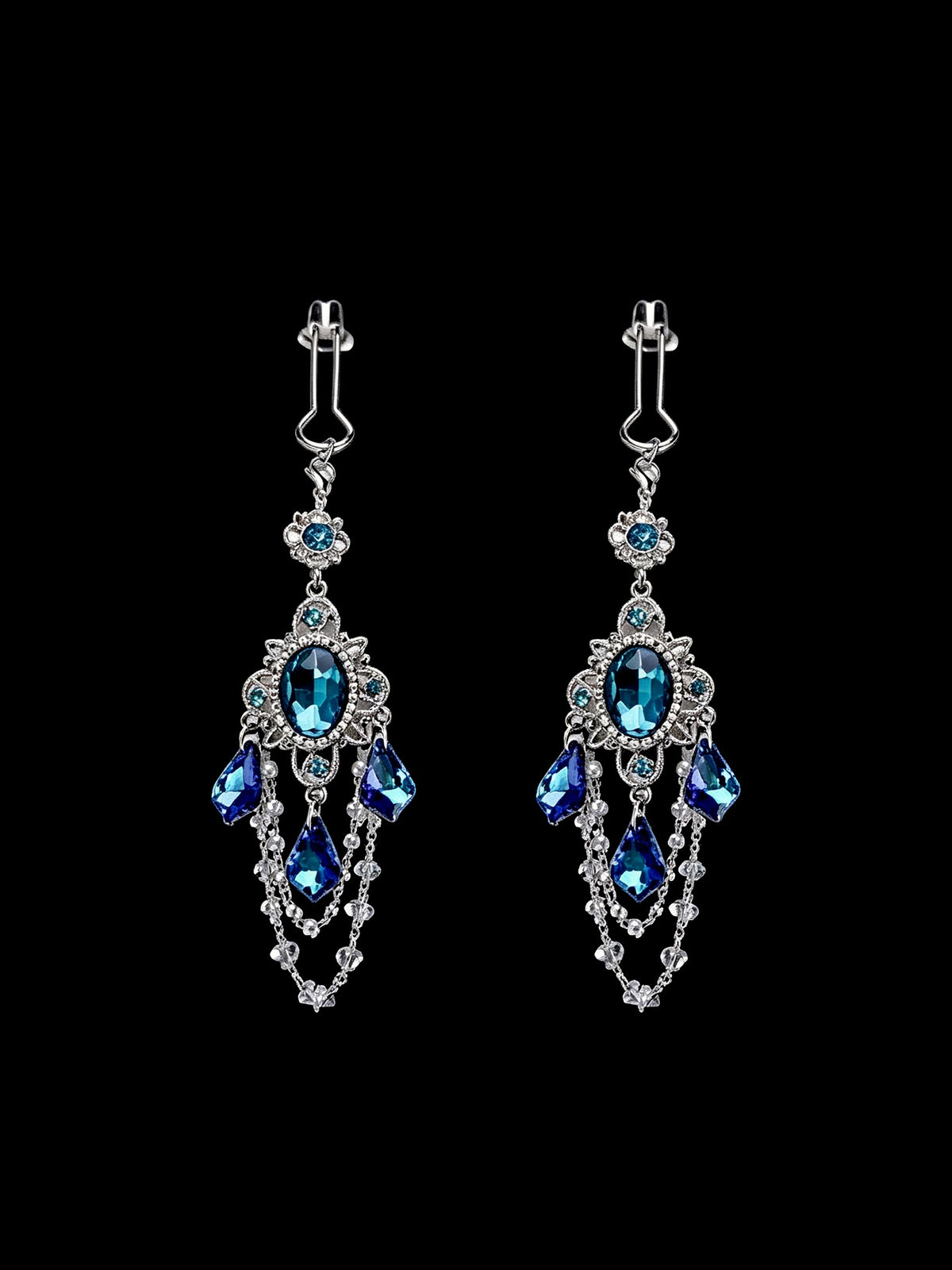 Gothic Blue Crystal Pendant - with Body Chain belly chain detail shot | Blackyyds
