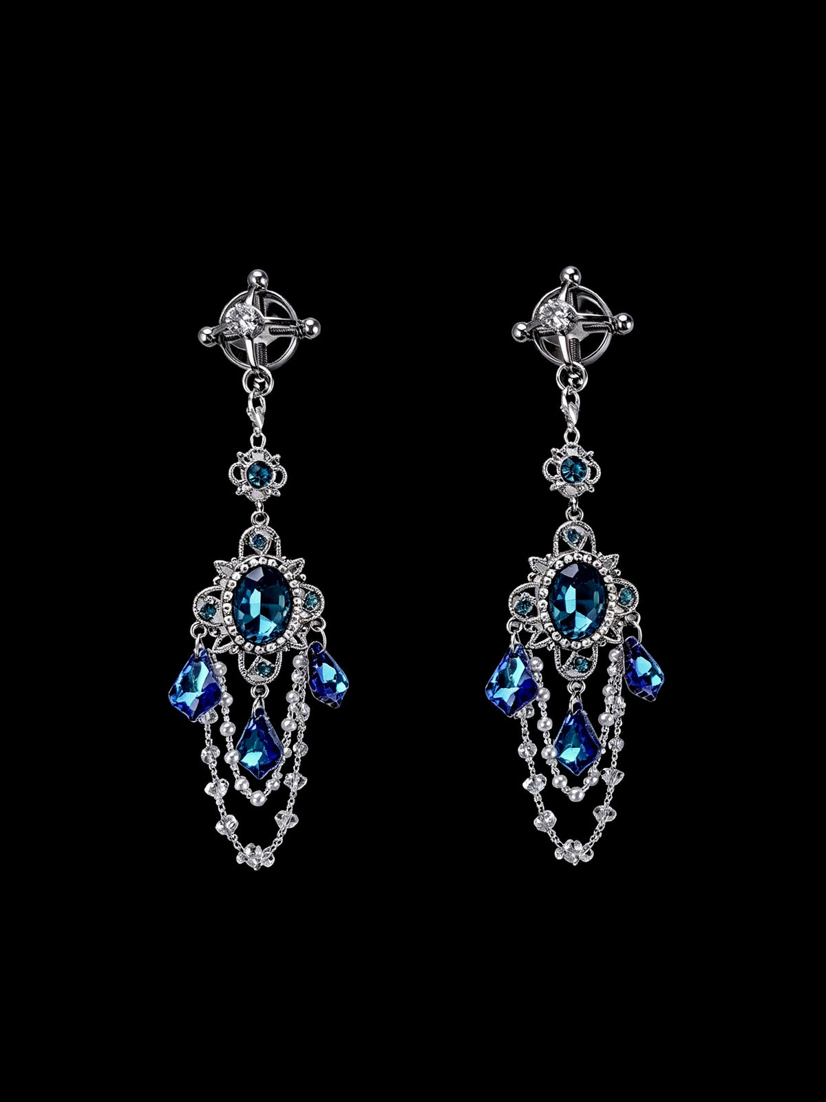 Gothic Blue Crystal Pendant - with Body Chain waist chain product view 4 | Blackyyds