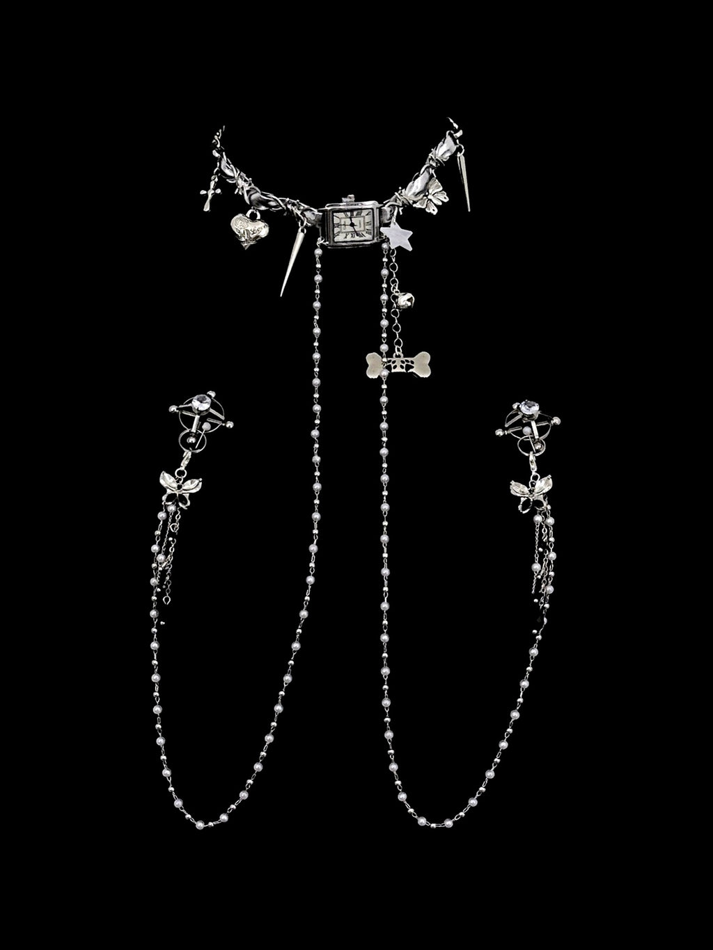 Gothic Bone Butterfly Choker - with Body Chain close-up detail | Blackyyds