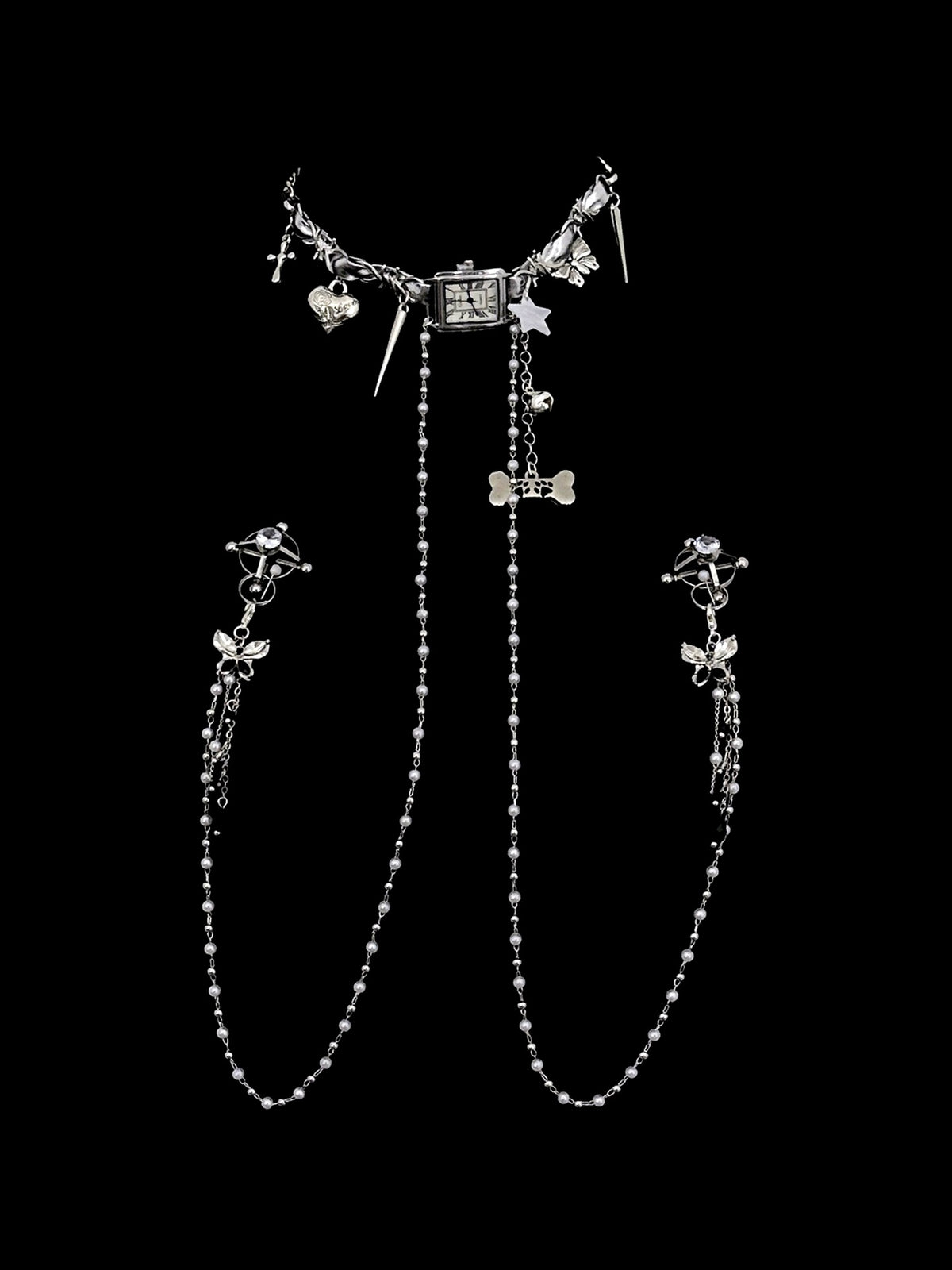 Gothic Bone Butterfly Choker - with Body Chain close-up detail | Blackyyds
