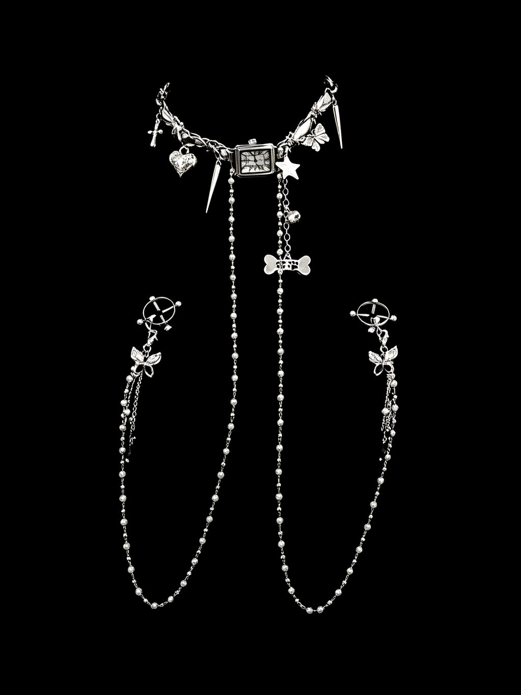 Gothic Bone Butterfly Choker - with Body Chain angle view | Blackyyds