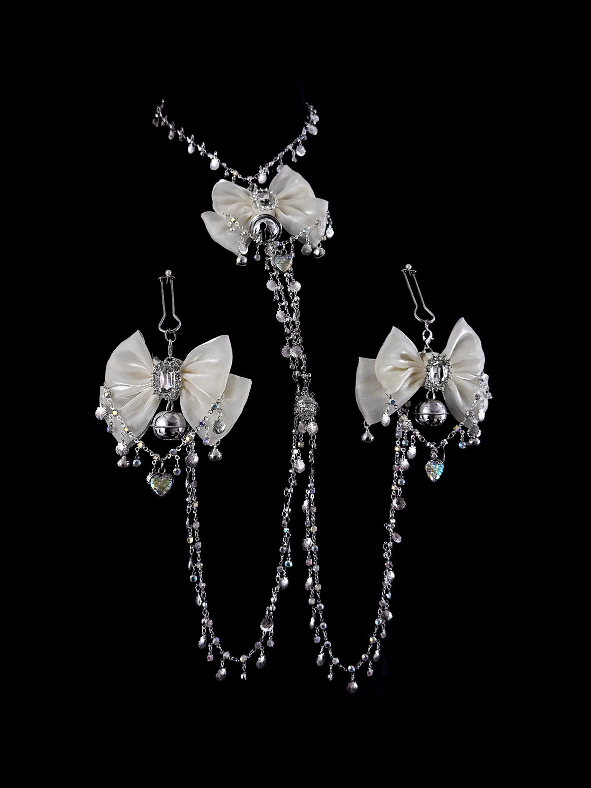 Gothic Bow Bell Choker - Rhinestone with Body Chain product view 2 | Blackyyds