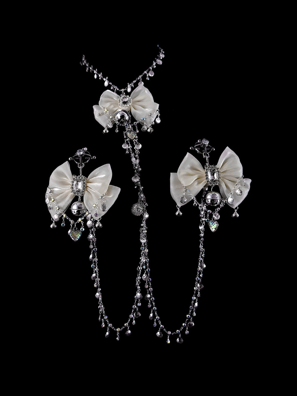 Gothic Bow Bell Choker - Rhinestone with Body Chain product view 3 | Blackyyds