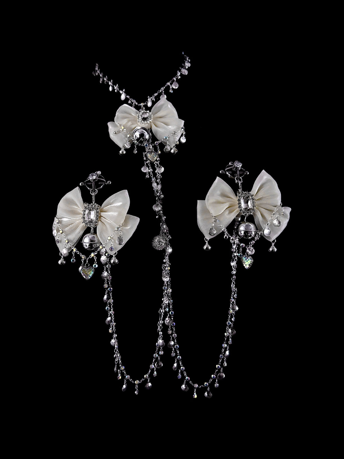 Gothic Bow Bell Choker - Rhinestone with Body Chain product view 3 | Blackyyds