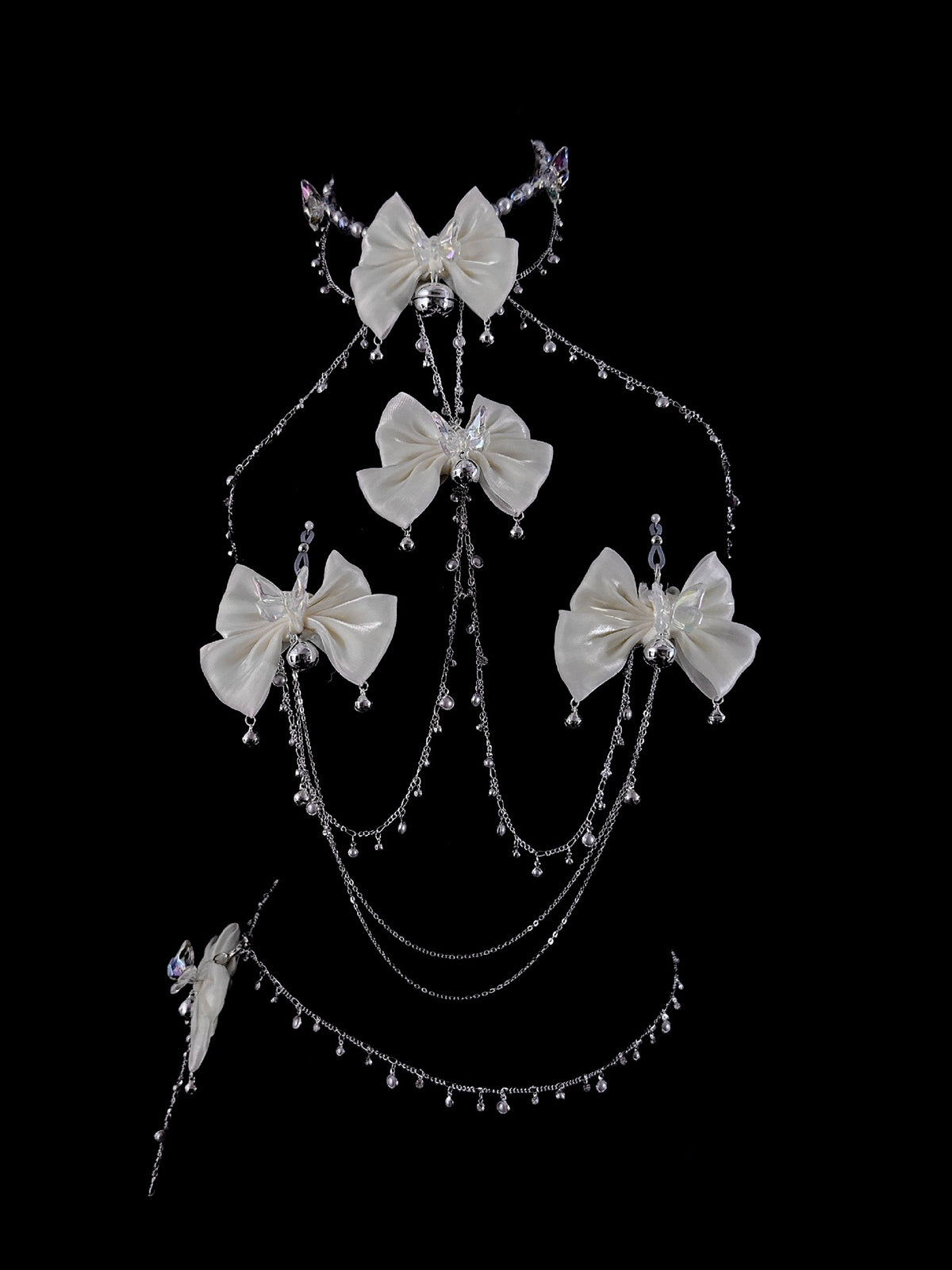 Gothic Bow Bell Choker - Satin with Body Chain | Blackyyds