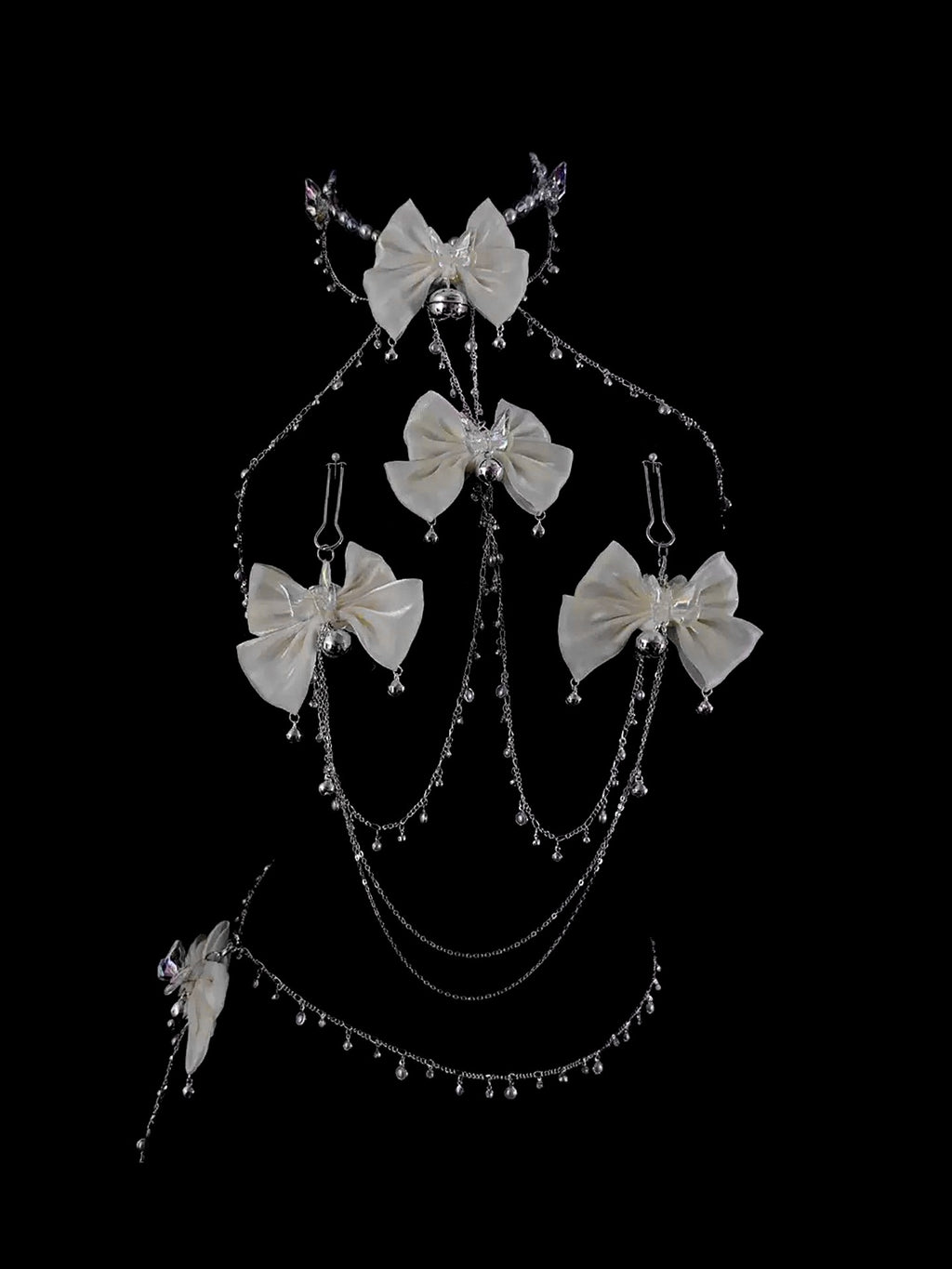 Gothic Bow Bell Choker - Satin with Body Chain product view 2 | Blackyyds