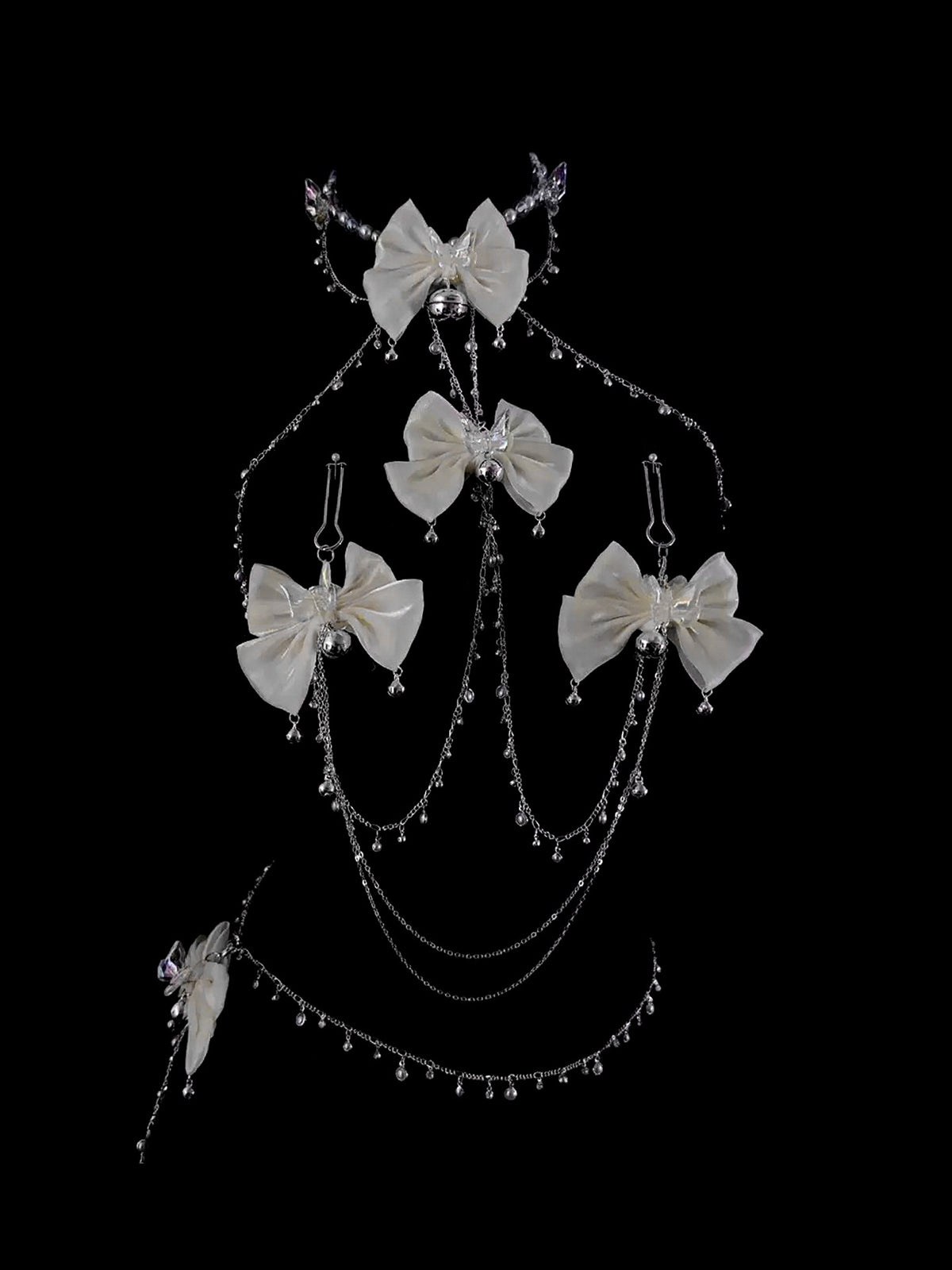 Gothic Bow Bell Choker - Satin with Body Chain product view 2 | Blackyyds