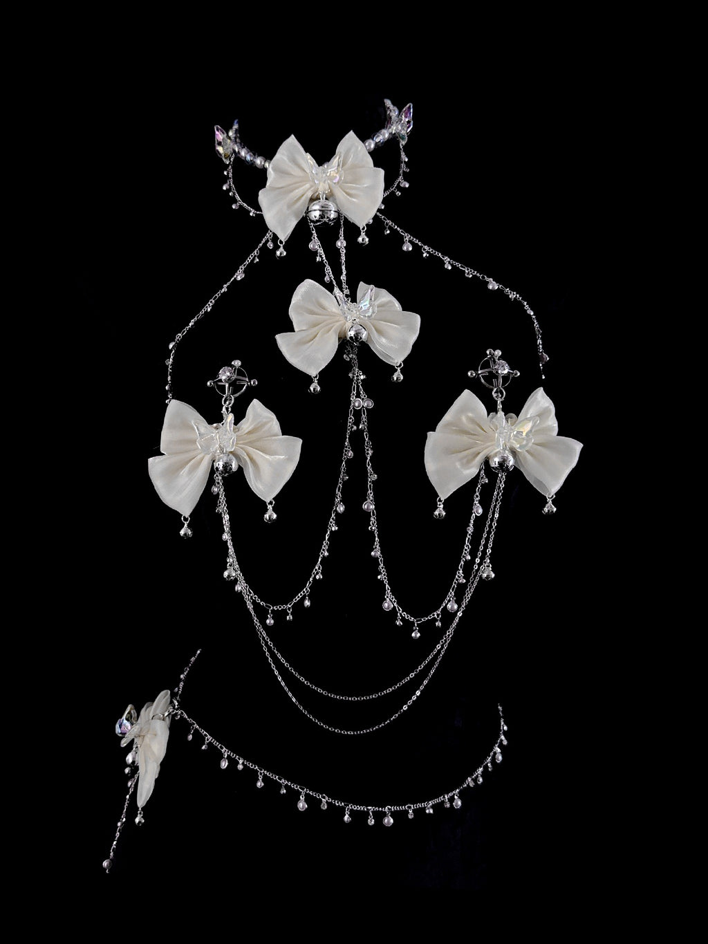 Gothic Bow Bell Choker - Satin with Body Chain product view 3 | Blackyyds