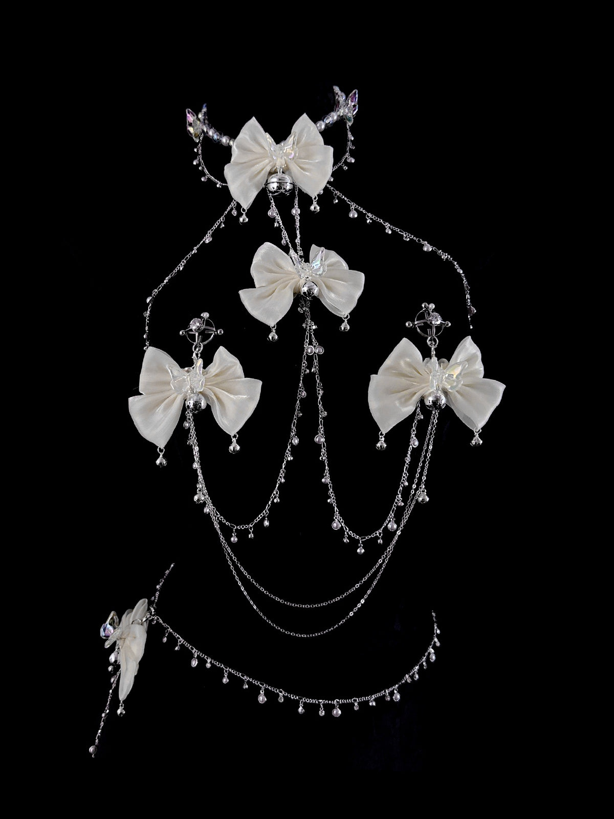 Gothic Bow Bell Choker - Satin with Body Chain product view 3 | Blackyyds