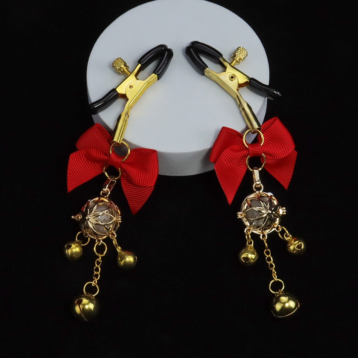 Gothic Bow Bell Pendant - Multi-Color Clip Attachment close-up detail | Blackyyds