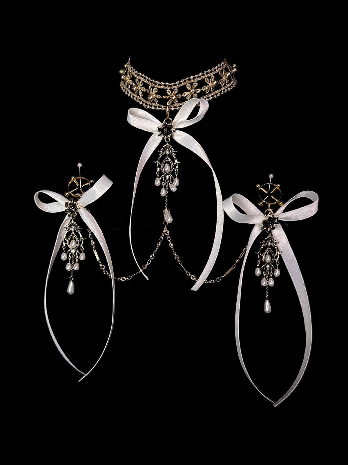 Gothic Bow Choker - with Body Chain angle view | Blackyyds