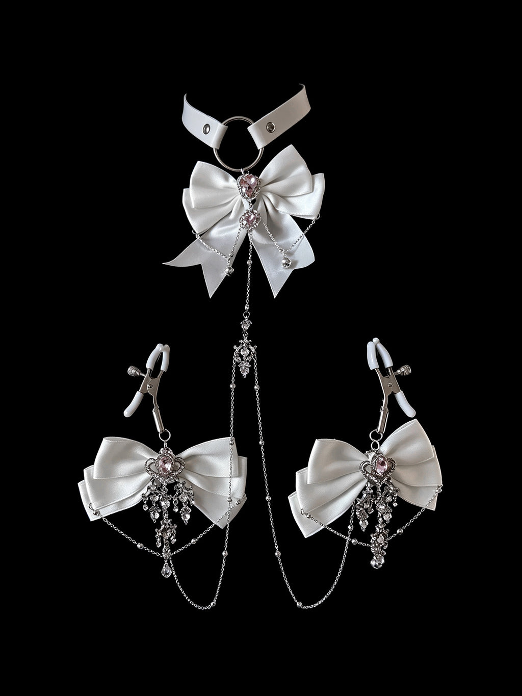 Gothic Bow Choker - Multi-Color Rhinestone with Body Chain — view 1