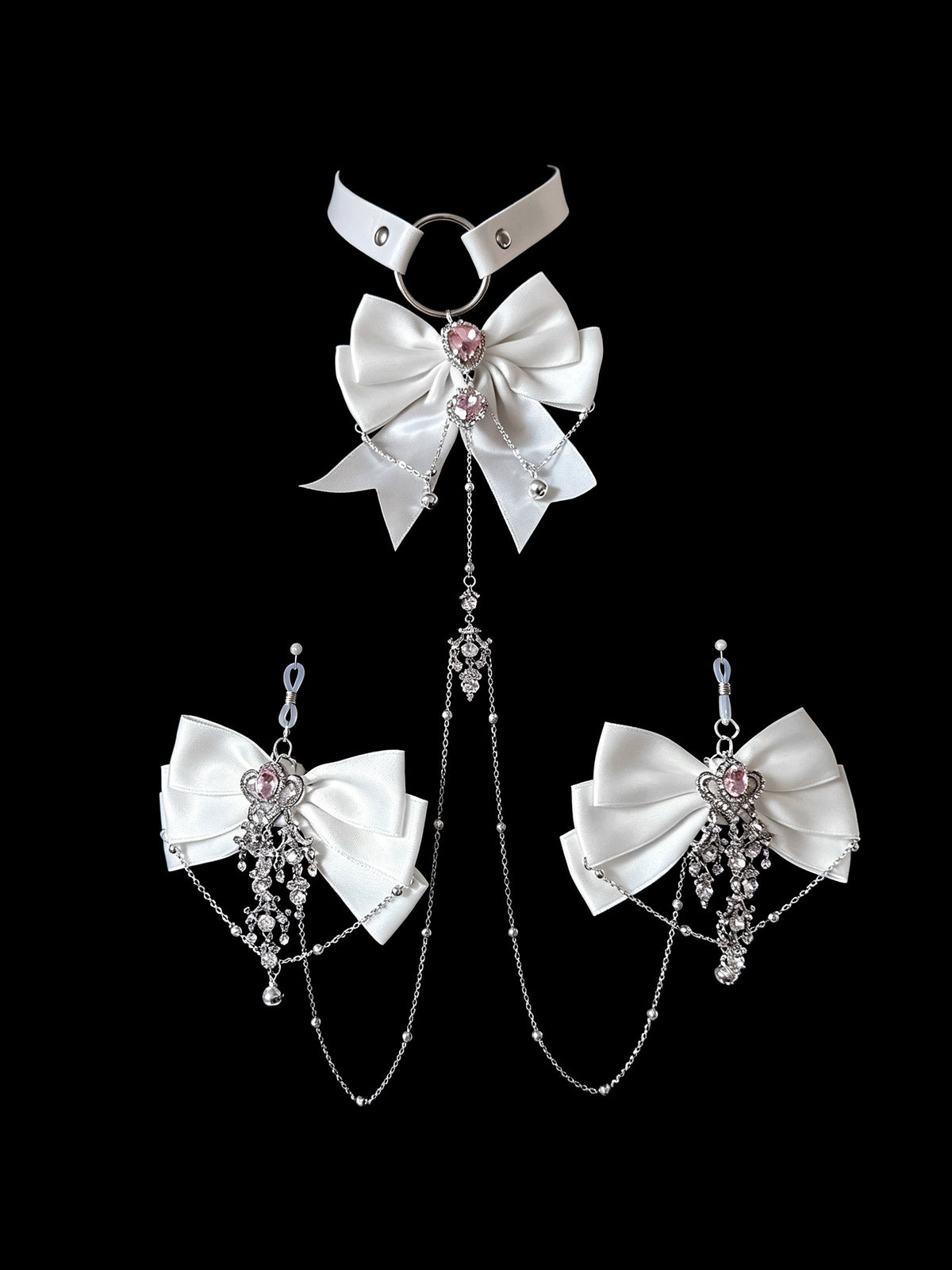 Gothic Bow Choker - Multi-Color Rhinestone with Body Chain — view 2