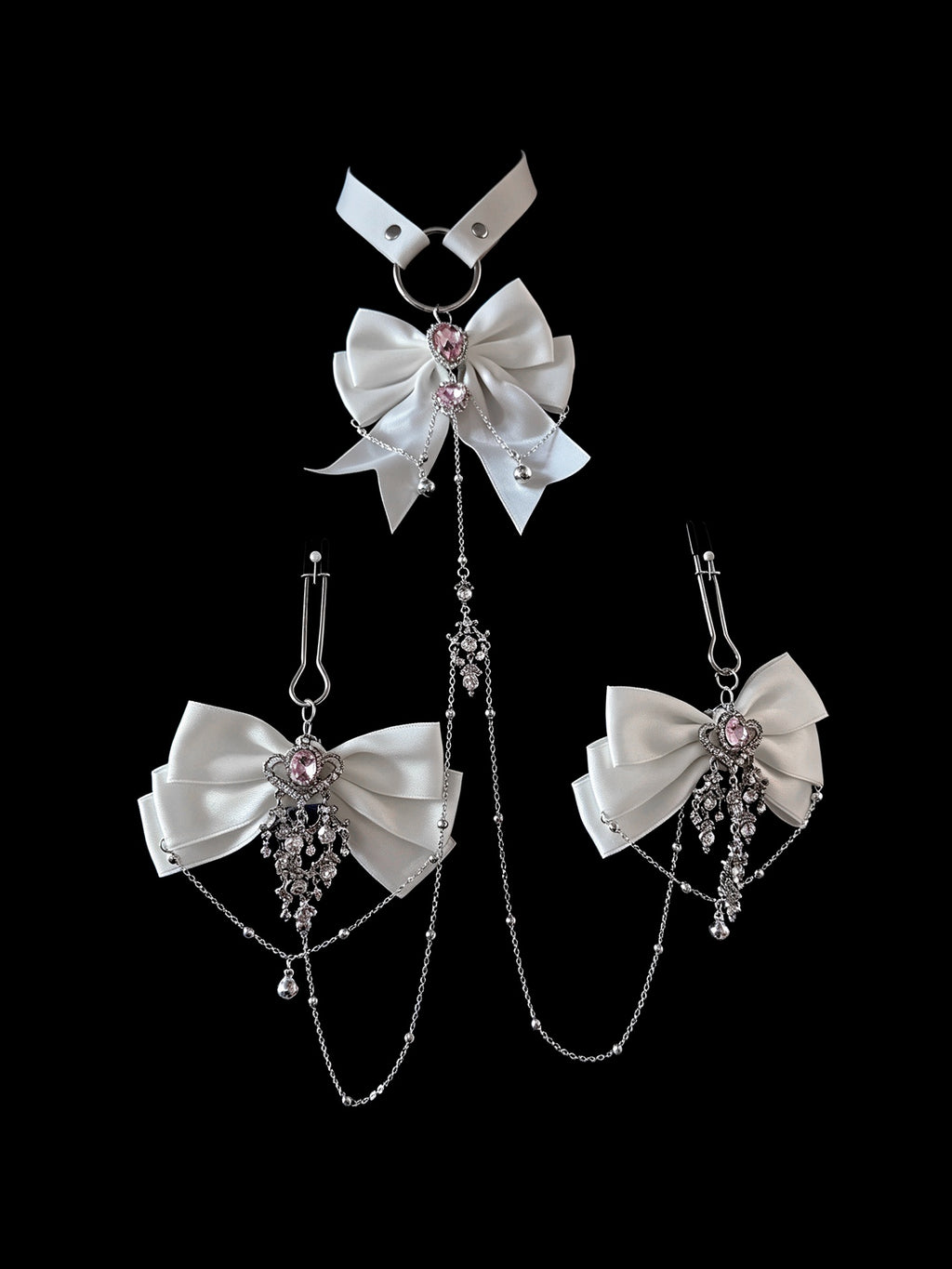 Gothic Bow Choker - Multi-Color Rhinestone with Body Chain — view 3