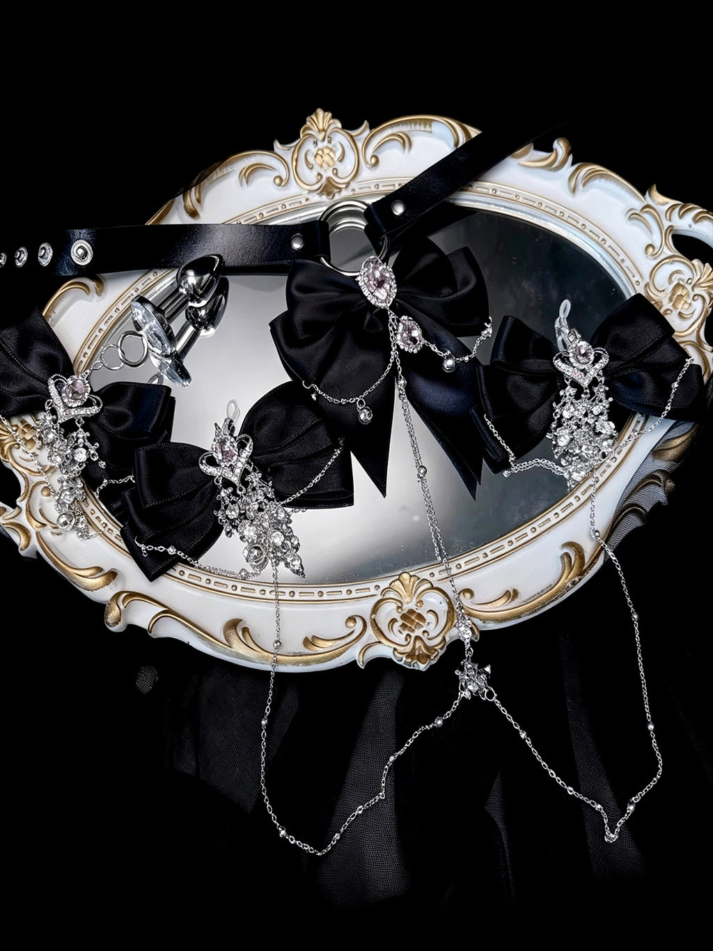 Gothic Bow Choker - Multi-Color Rhinestone with Body Chain — view 5