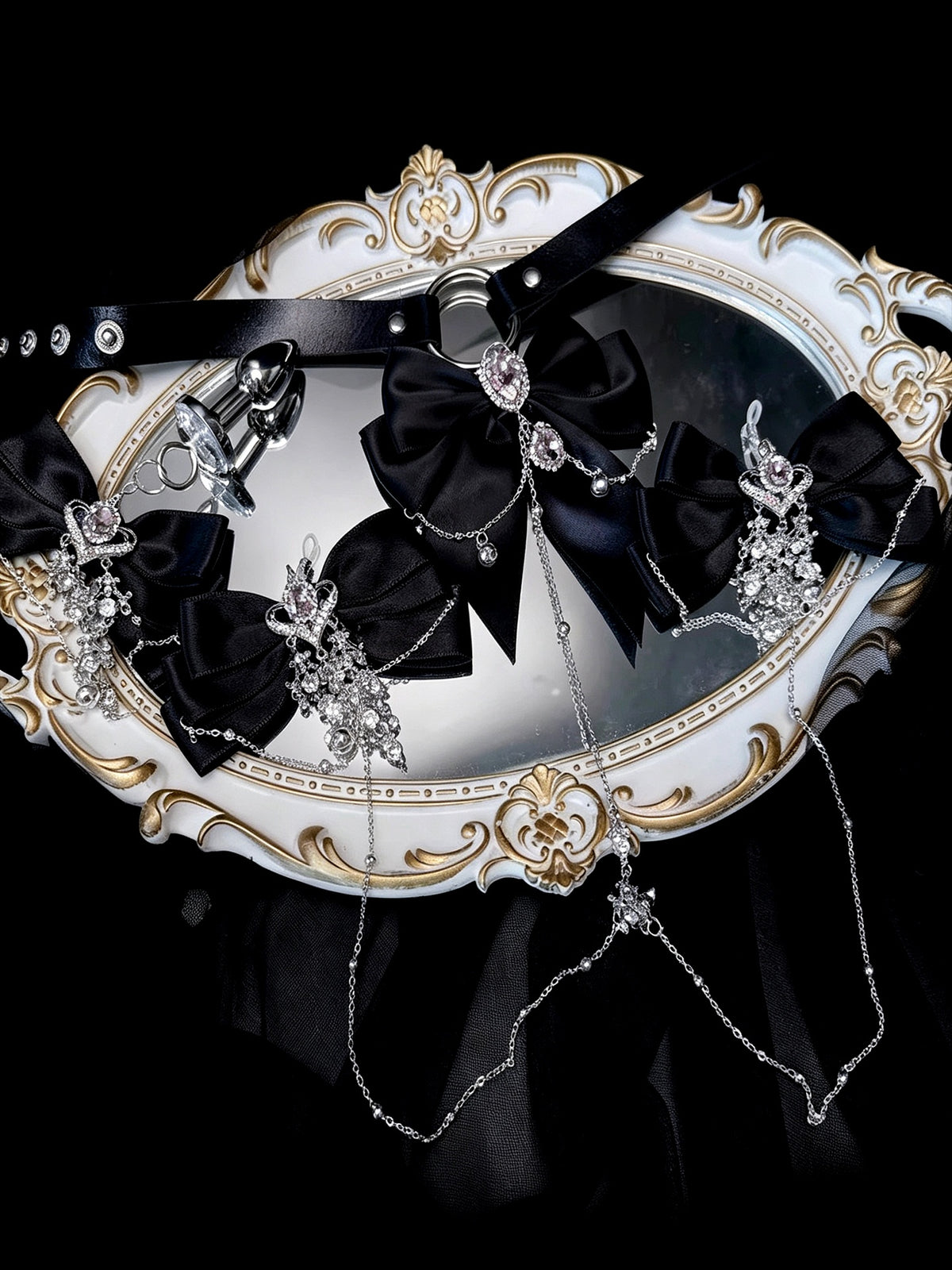 Gothic Bow Choker - Multi-Color Rhinestone with Body Chain — view 5
