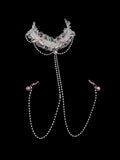 Gothic Bow Choker - Pearl Lace with Body Chain | Alt Fashion Collar — view 1 alternate view 1 | Blackyyds