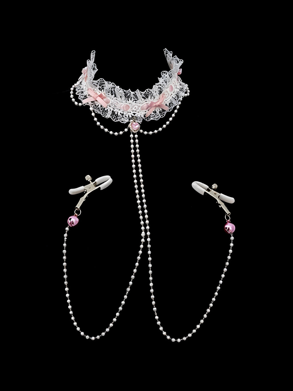 Gothic Bow Choker - Pearl Lace with Body Chain | Alt Fashion Collar — view 2