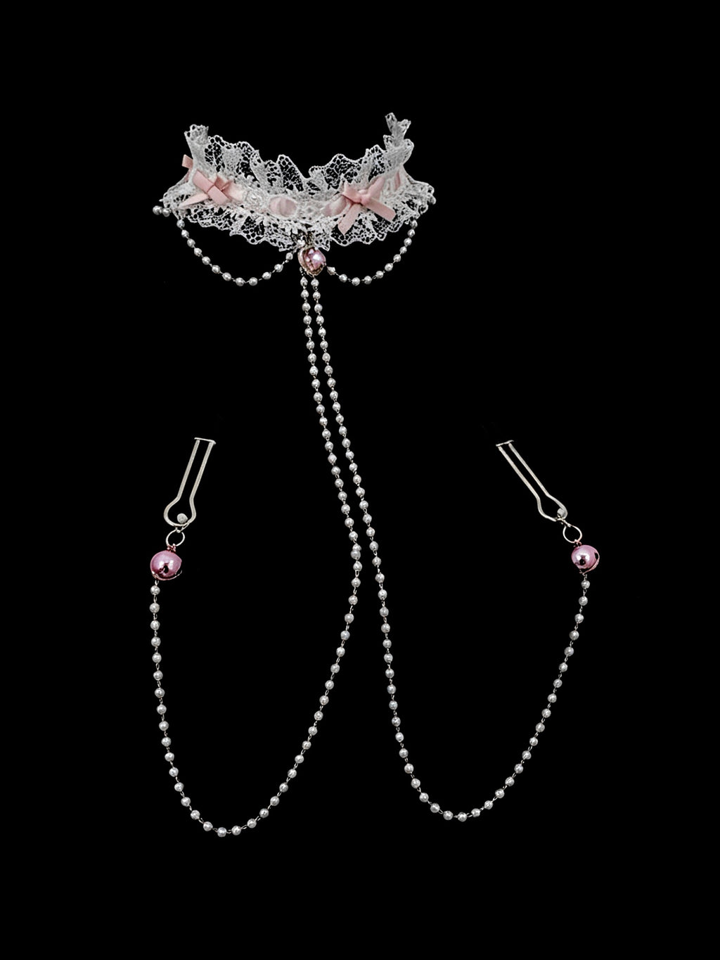 Gothic Bow Choker - Pearl Lace with Body Chain | Alt Fashion Collar — view 3